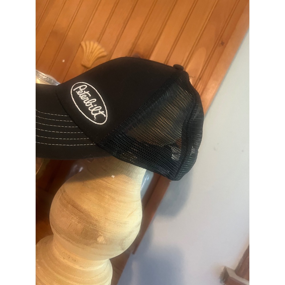 Peterbilt Trucker Hat Mens Black Mesh Snapback Logo Cap Contrast Stitching BDA - Picture 2 of 5